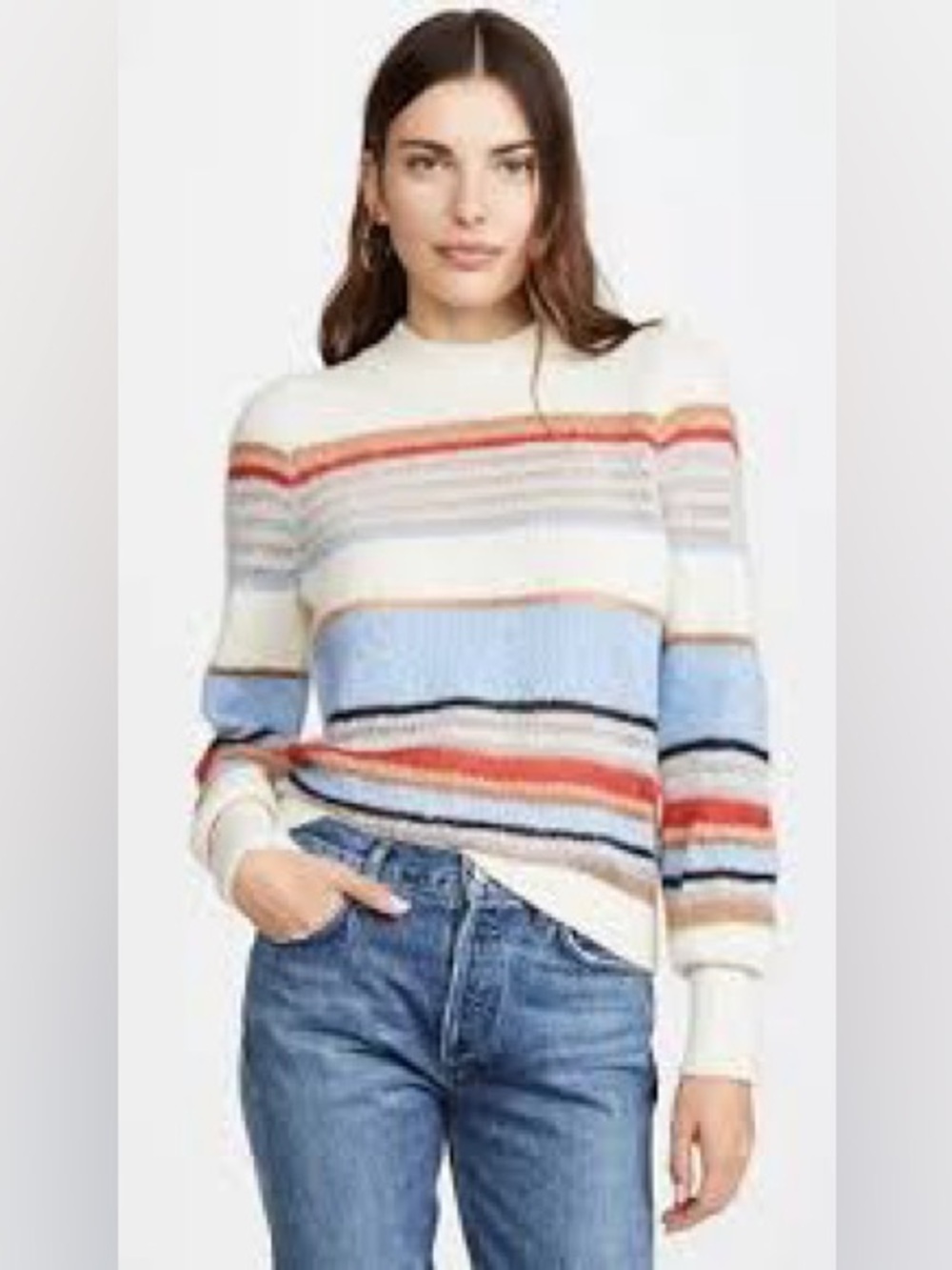 NWT Veronica Beard Meredith Multi-Striped Crewneck Sweater, Size XL